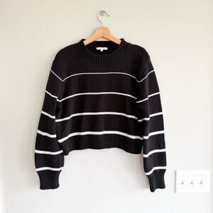 Z Supply Milan Striped Pattern Crew Neck Pullover Sweater Black White L